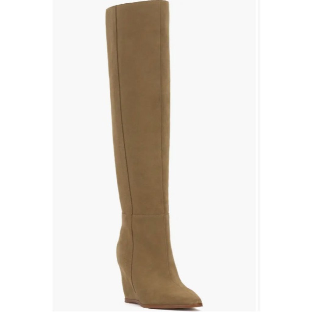 Vince Camuto Boots Tiasie Over The Knee Wedge Boots Tan Suede Sz 8 New